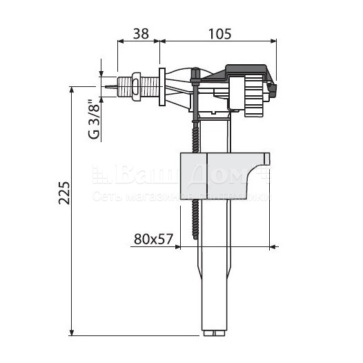 Клапан наполнительный Alca PLAST A15 3/8", боковая подводка 3/8"