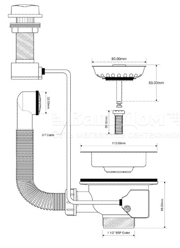 Слив-перелив для кухонной мойки McAlpine OF2PUS113S под круглое отверстие