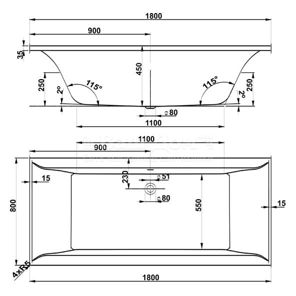 Ванна акриловая Vagnerplast Veronela 180x80 см, прямоугольная