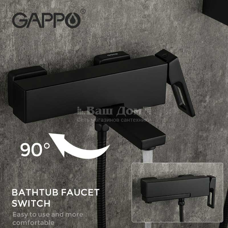 Смеситель для ванны Gappo G17-6 G3217-6, черный 4 фото