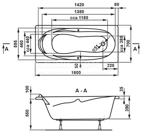 Ванна акриловая Vagnerplast Kleopatra 160x70 см, прямоугольная