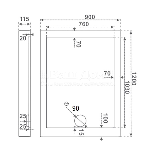 Душевой поддон Good Door Олимпик NEW120x90, акрил, прямоугольный