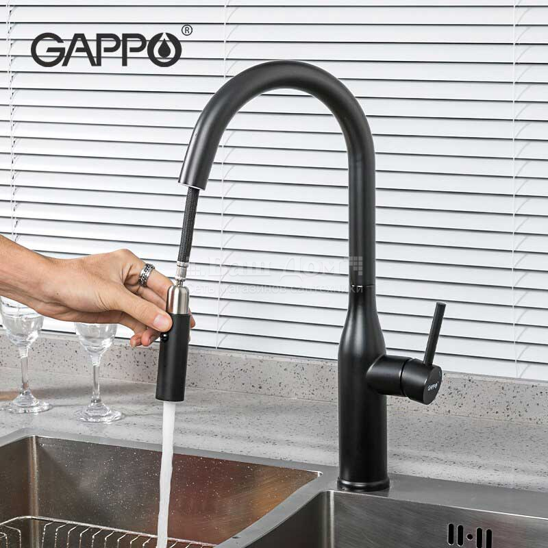 Смеситель Gappo G4398-46 для кухни, выдвижной излив, черный 2 фото