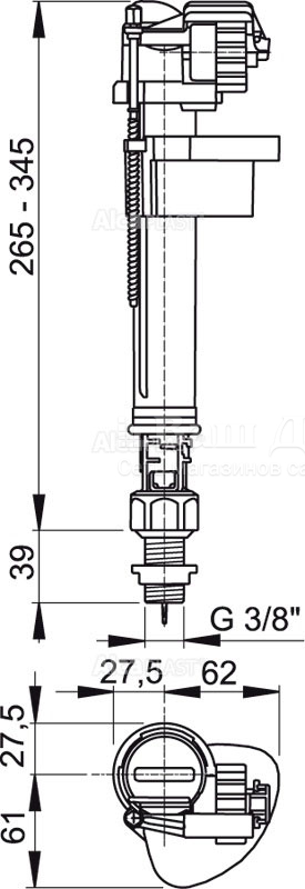 Клапан наполнительный Alca PLAST A17-3/8", нижняя подводка 3/8" 2 фото