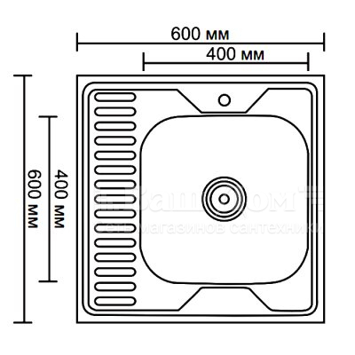 Мойка кухонная Ledeme L96060-R (600*600*180) 0,8 mm, правая, накладная