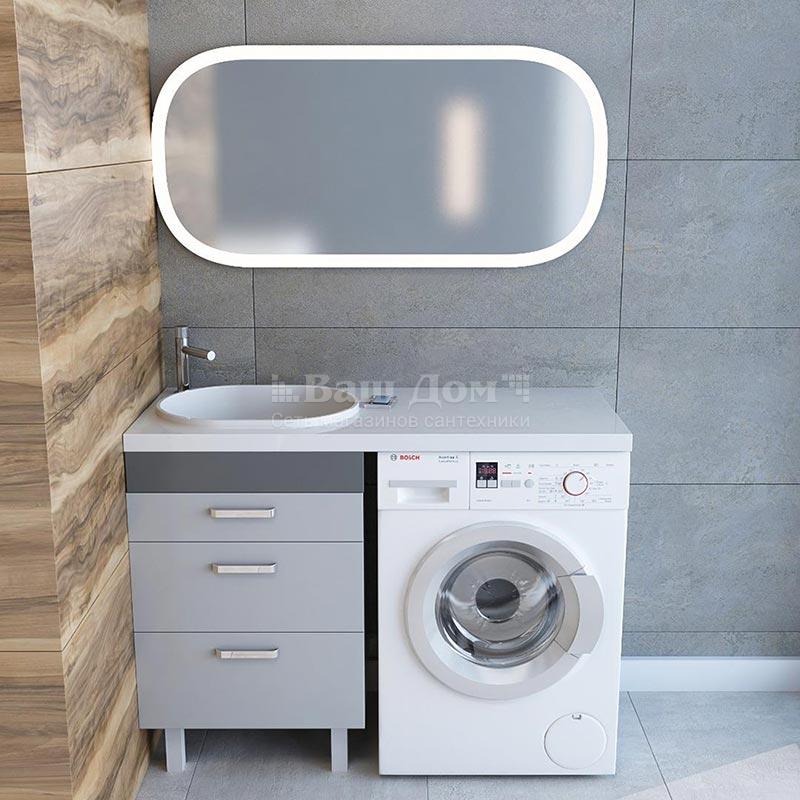 Раковина мебельная Andrea Bruks 1200 над стиральной машиной, левая 4 фото