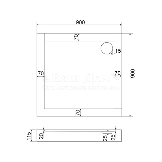 Душевой поддон Good Door Форум NEW90x90, акрил, квадратный
