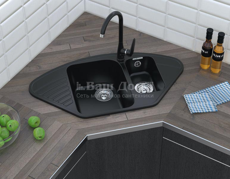 Мойка кухонная GranFest Quarz GF-Z14 угловая (930х500) серый 3 фото