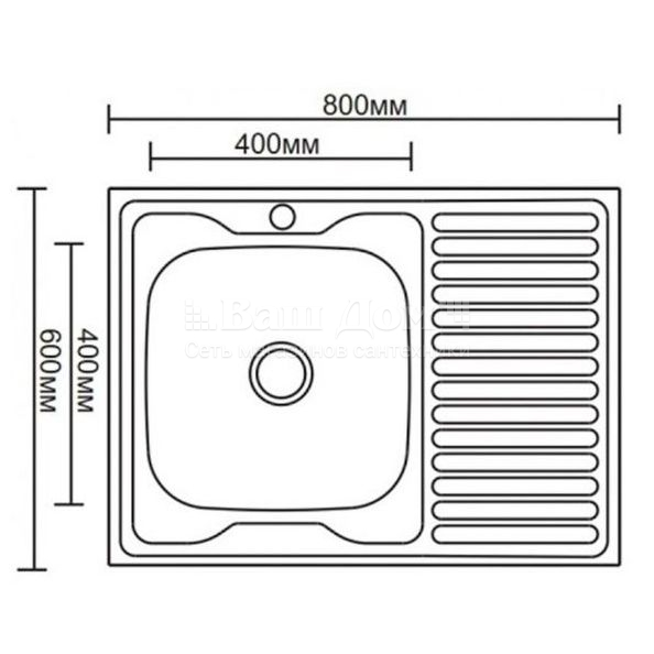 Мойка кухонная Ledeme L98060-R (800*600*180) 0,8 mm, правая, накладная