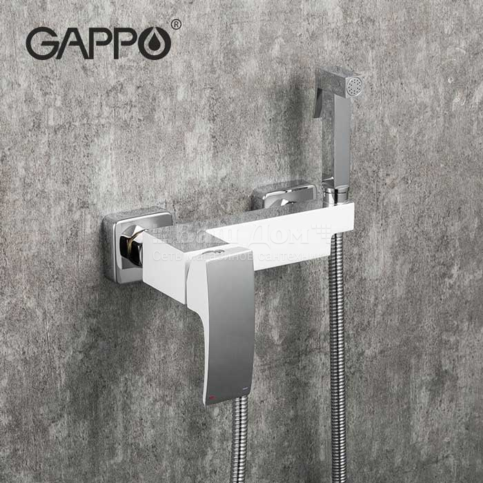 Смеситель с гигиеническим душем Gappo G2007-8 настенный, белый 2 фото