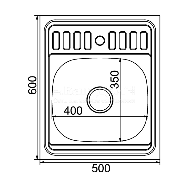 Мойка кухонная Mixline 5060 (500*600) накладная, 0,8/180