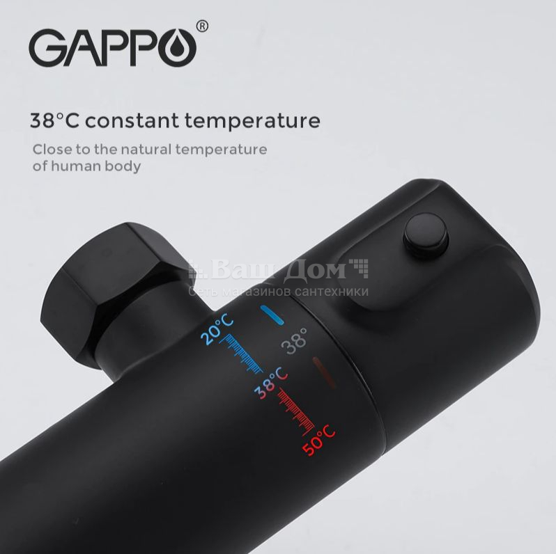 Душевая система Gappo G2490-6, термостат, черный 2 фото