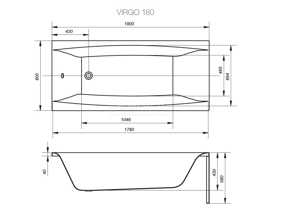 Ванна акриловая Cersanit Virgo 180х80 см 7 фото