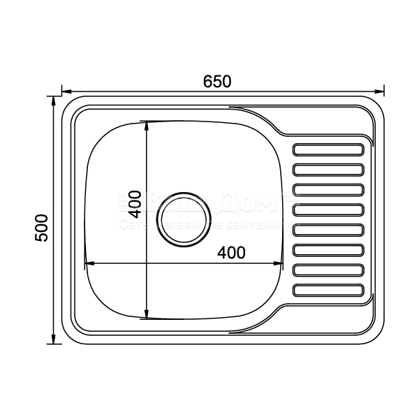 Мойка кухонная Mixline 6550 (650*500*180) 0,8 mm, левая, глянец