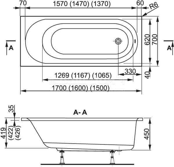 Ванна акриловая Vagnerplast Kasandra 160x70 см, прямоугольная