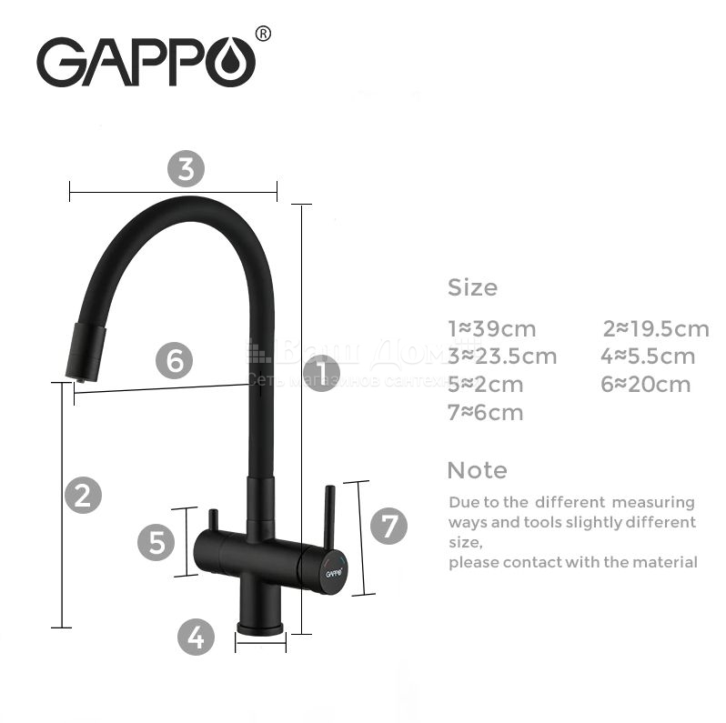 Смеситель для кухни Gappo G4398-36 доп. выход для ф., гибкий, черный 11 фото