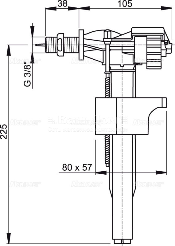 Клапан наполнительный Alca PLAST A15 3/8", боковая подводка 3/8" 2 фото