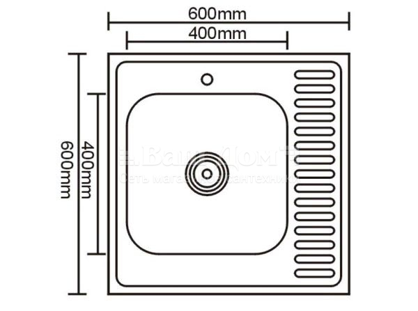 Мойка кухонная Ledeme L96060-R (600*600*180) 0,8 mm, правая, накладная